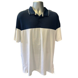 Adidas Blue and White Color Block Short Sleeve Performance Polo, Size XL